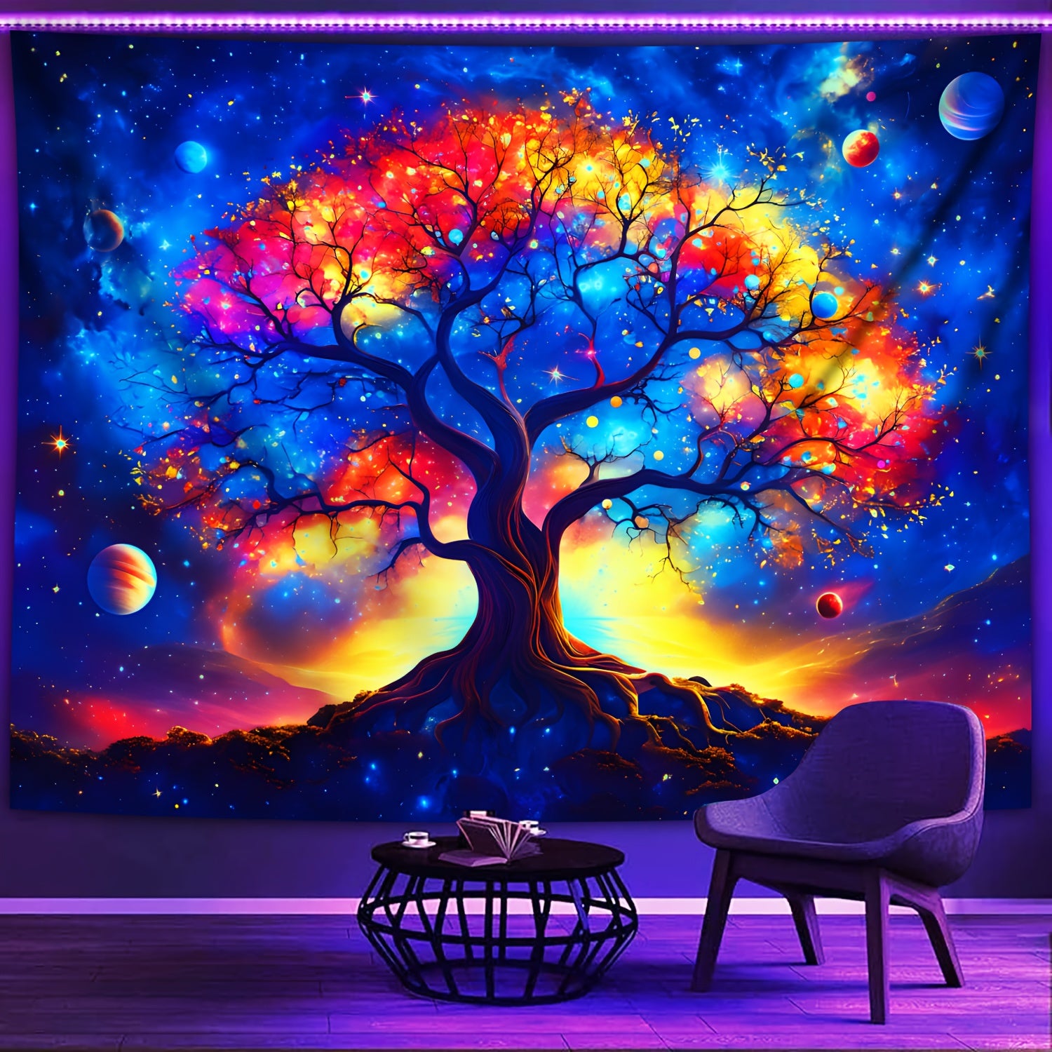Simpkeely Tree of Life Galaxy Tapestry, Polyester Peach Skin Velvet, Fantasy Themed Indoor Wall Hanging, Woven Decor for Living Room, Bedroom, Office