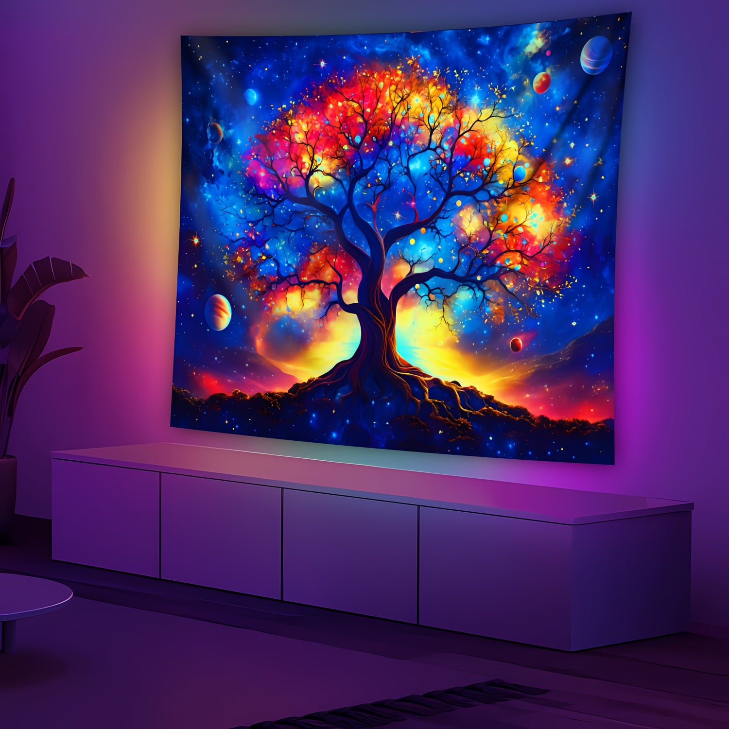 Simpkeely Tree of Life Galaxy Tapestry, Polyester Peach Skin Velvet, Fantasy Themed Indoor Wall Hanging, Woven Decor for Living Room, Bedroom, Office