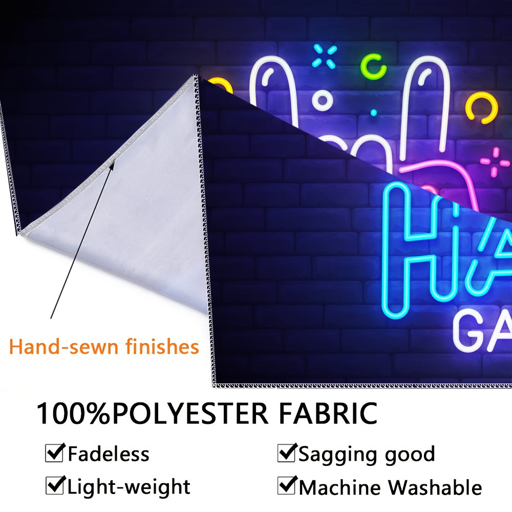 Simpkeely E-Sports Neon Gaming Tapestry, UV Reactive Fluorescent Game Controller Wall Hanging, Fantasy Themed Graphic Decor, Woven Peach Skin Velvet Fabric, Polyester, with No Power Needed, for Bedroom, Living Room, Home Office