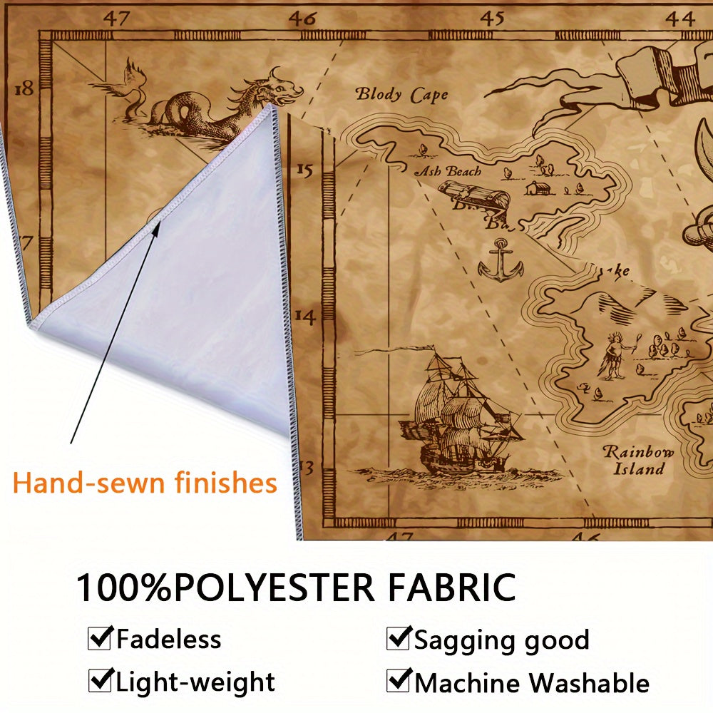 Simpkeely Large Pirate Treasure Map Polyester Tapestry - Vibrant Photo Background Wall Hanging for Living Room, Bedroom, Office, and Home Decor - Includes Free Hanging Clips for Easy Installation