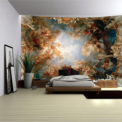 Simpkeely Baroque Ceiling Fresco Tapestry – Classical Renaissance Angel Wall Hanging, Grand Palace Sky Mural Art Decor for Living Room, Dining Room, or Studio