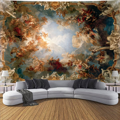 Simpkeely Baroque Ceiling Fresco Tapestry – Classical Renaissance Angel Wall Hanging, Grand Palace Sky Mural Art Decor for Living Room, Dining Room, or Studio
