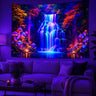 Waterfall Mushroom UV Reactive Tapestry — Blacklight Glow Decor