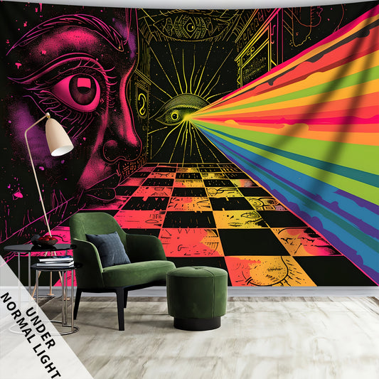 Simpkeely UV Mysterious Eyes Rainbow, Grid Black Light Tapestry, Large Size Peach Skin Fluorescent Tapestry, Bedroom Aesthetic Hanging Tapestry For Bedroom Office Living Room Home Decor, Wall Decoration With Free Accessories
