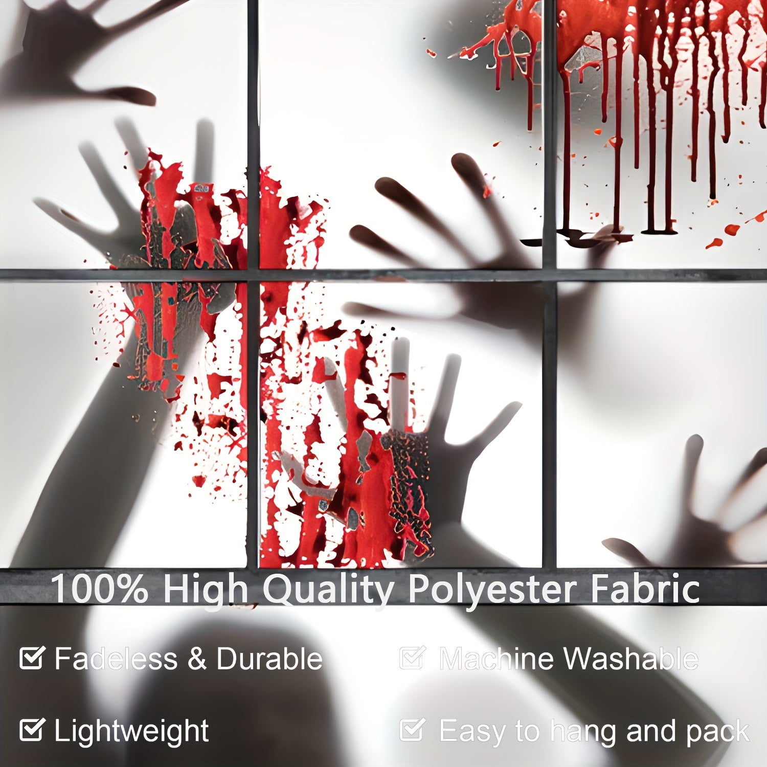 Simpkeely Zombie Hands Horror Window Tapestry – Bloody Handprint Halloween Wall Hanging, Scary Haunted House Decor, Spooky Shadow Figures Glow in the Dark Party Backdrop for Bedroom & Living Room