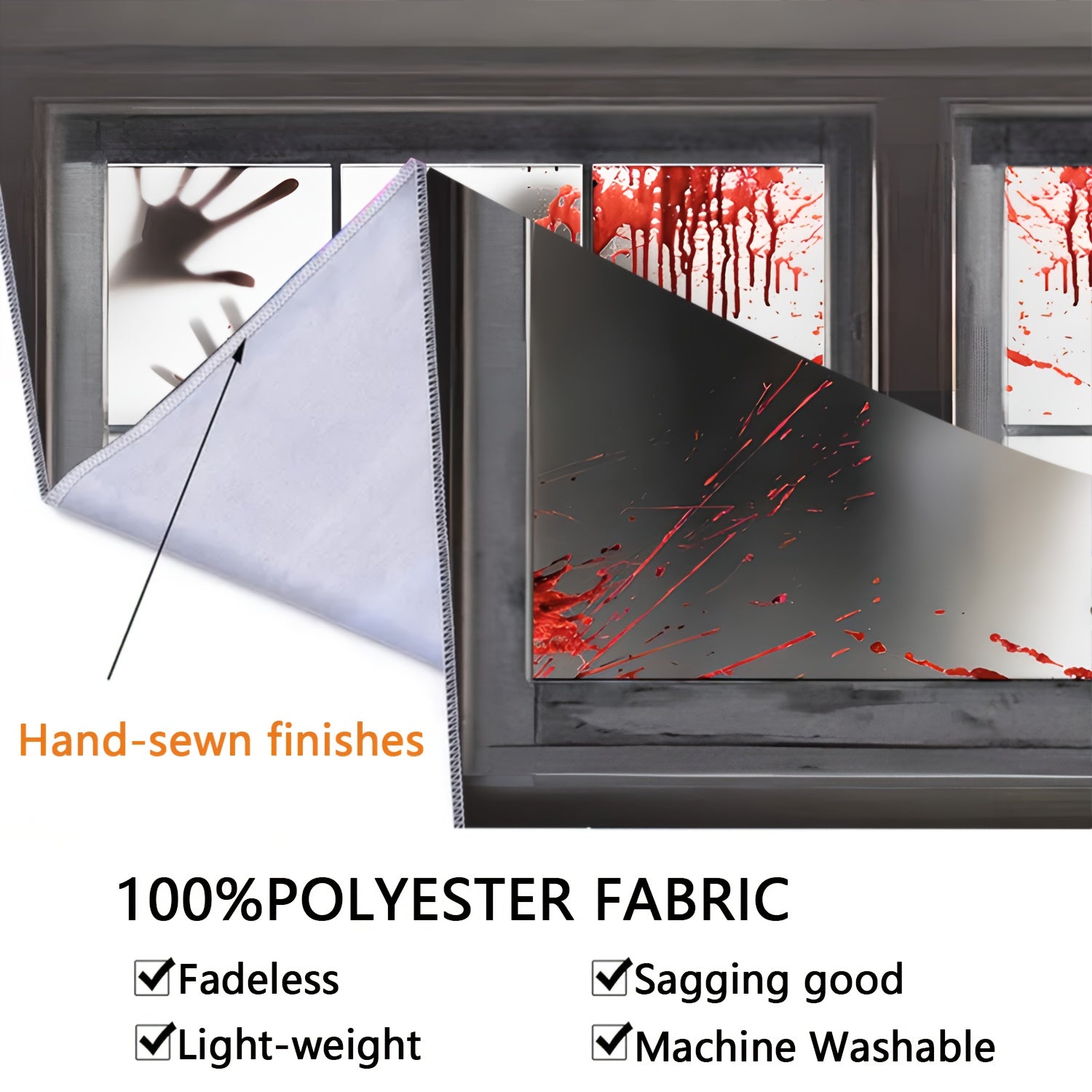 Simpkeely Zombie Hands Horror Window Tapestry – Bloody Handprint Halloween Wall Hanging, Scary Haunted House Decor, Spooky Shadow Figures Glow in the Dark Party Backdrop for Bedroom & Living Room