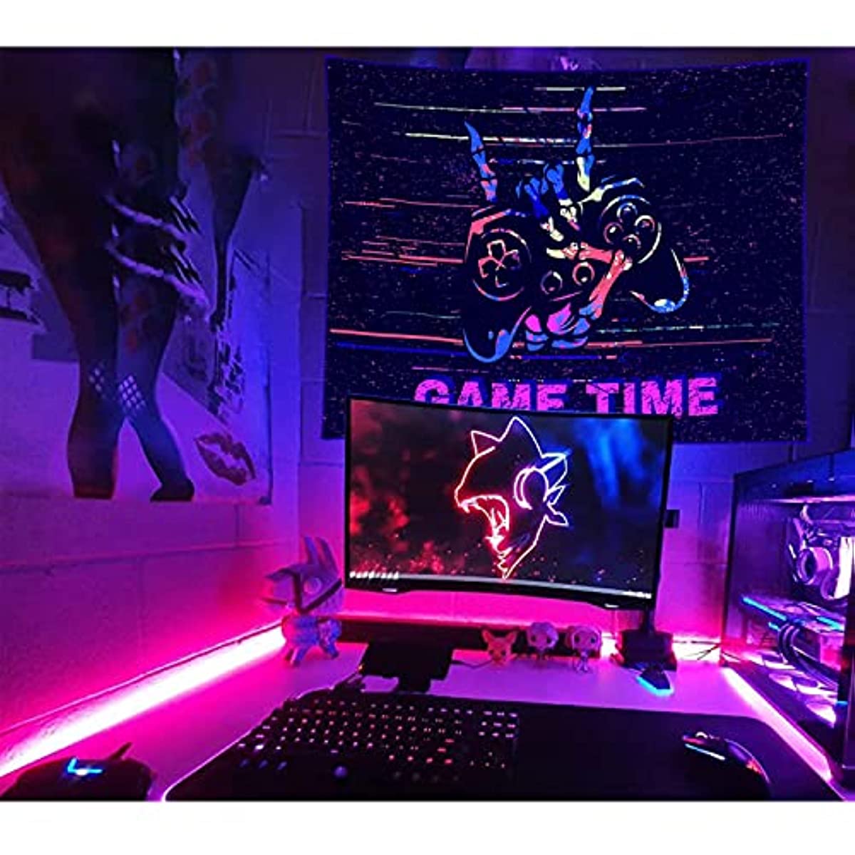 Herrnalise Game Tapestry for Men, Cool Neon Gaming Tapestry Wall Hanging  for Boys Bedroom, Black Gaming Accessories for Gamer Room Decor Blacklight  Posters College Dorm Home Blanket (60 W X 40 H) 
