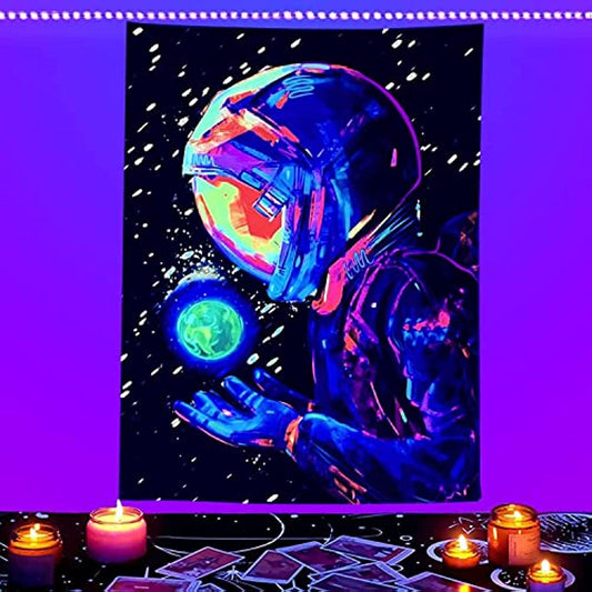 Simpkeely Blacklight Astronaut Tapestry, UV Reactive Galaxy Tapestry Wall Hanging, Trippy Neon Tapestries Glow in the Dark Wall Art for Bedroom Living Room