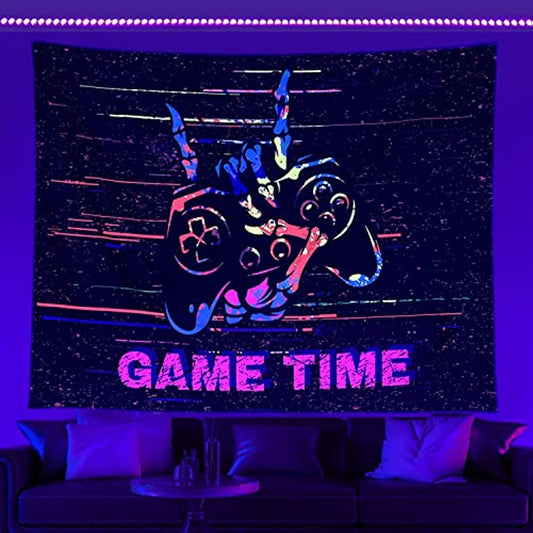 Simpkeely Blacklight Gaming Tapestry, Cool Funny Neon Game Wall Hanging for Men Boys Teens Video Game Room, UV Reactive Trippy Wall Art for Bedroom Living Room Gamer Room Décor – 59.1" x 80"