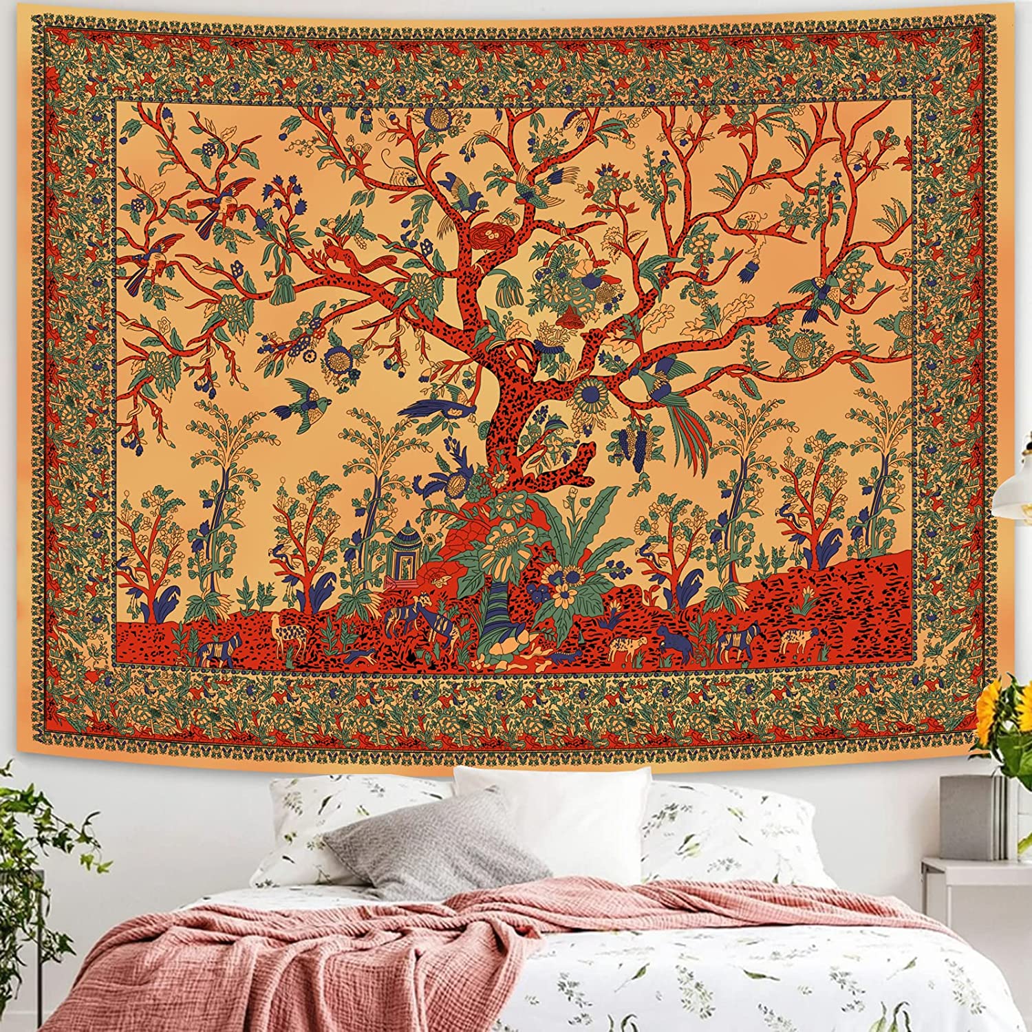 Tie Dye Yellow Tree of Life Tapestry Wall Hanging Hippie Tapestry